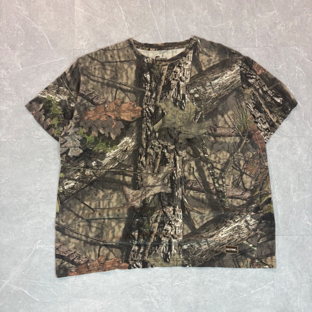 Berne Mens XL Mossy Oak Camo Pocket T-Shirt Short Sleeve Hunting Tee Brown Green